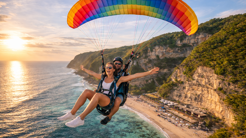 Bali Paragliding, Uluwatu Temple & Jimbaran Sunset Dinner Tour